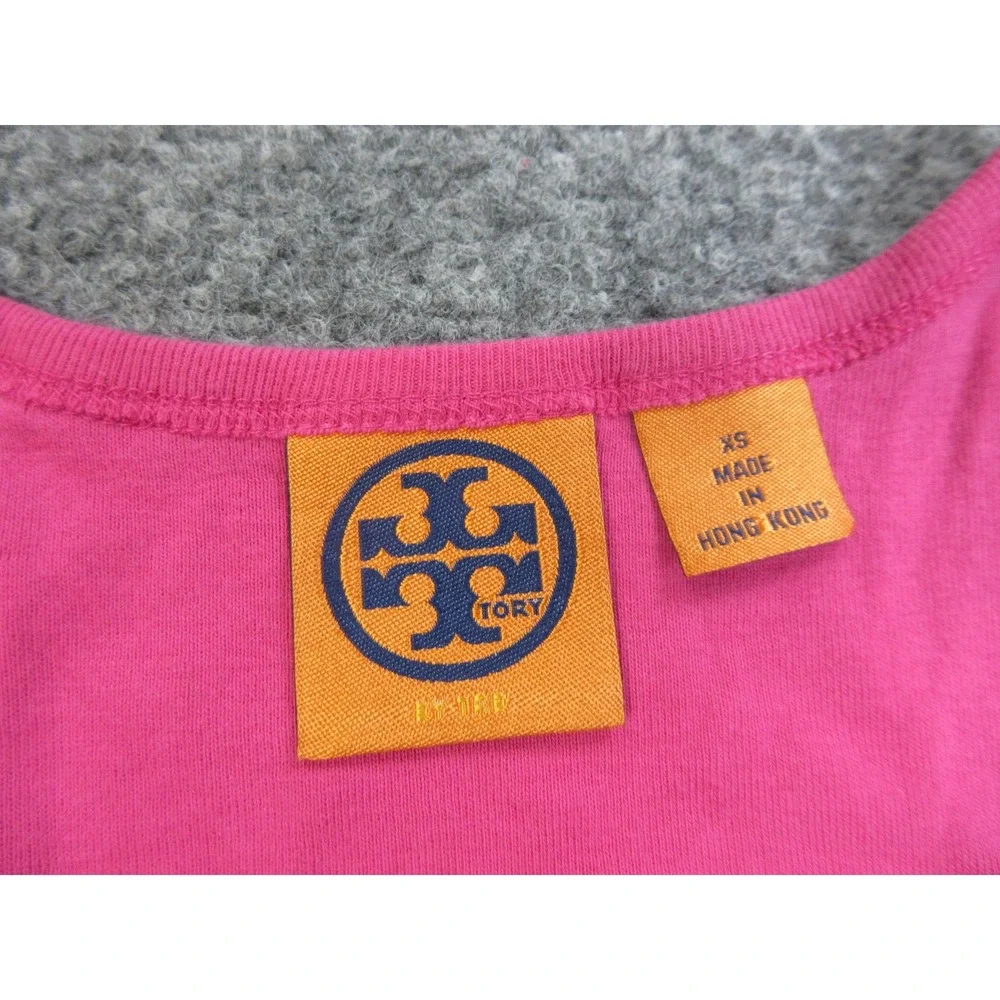 Tory Burch Tank Top Womens XS Pink 100% Cotton Beaded Rhinestone Scoop Neck